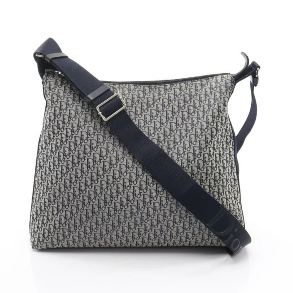 Christian Dior Trotter Shoulder Bag Canvas Navy Blue Beige Cream